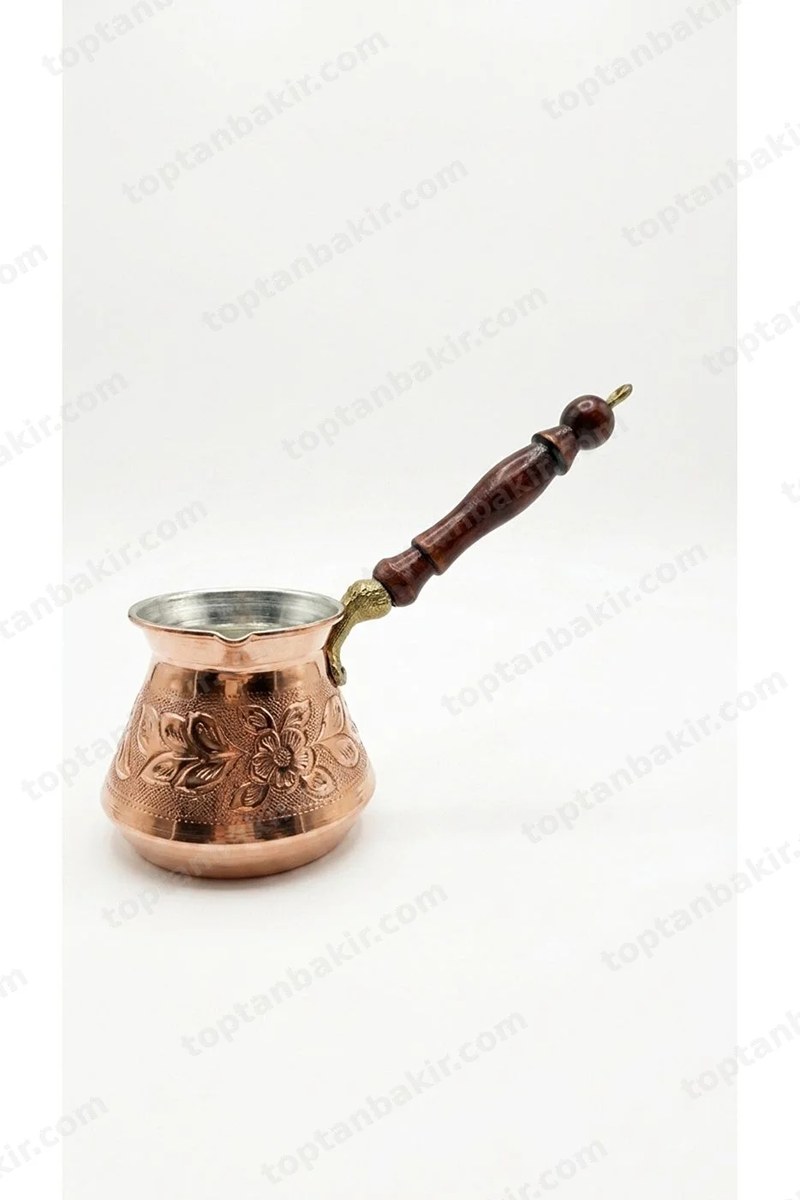 Studded Copper Cezve – Wooden Handle, 7-8 Cup