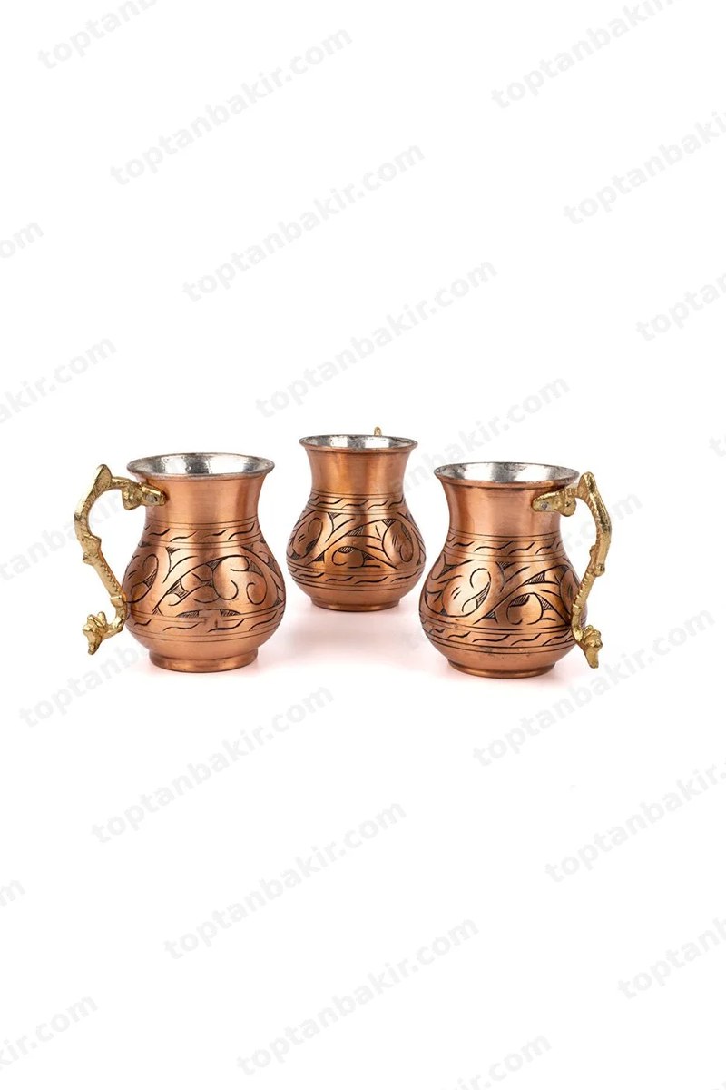 Classic Engraved Copper Ayran Cup / Dipper Cup – Set of 3