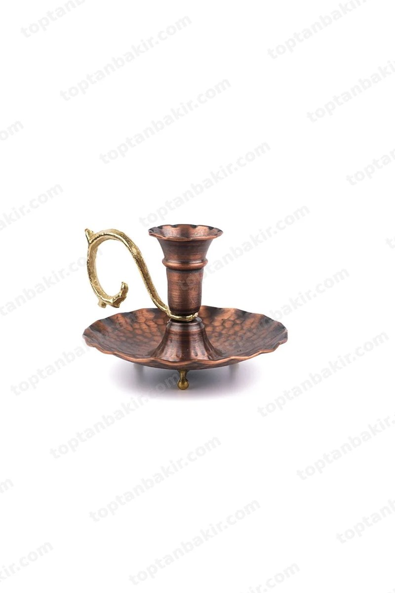 Copper Handheld Candlestick with Ruffled Edge