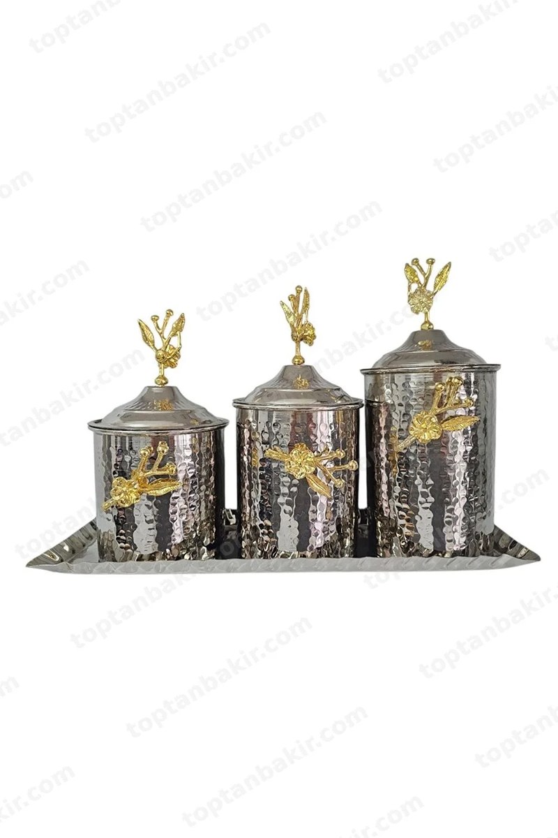 Nickel-Plated Copper Jar & Serving Set of 3 (38 cm Tray Included)
