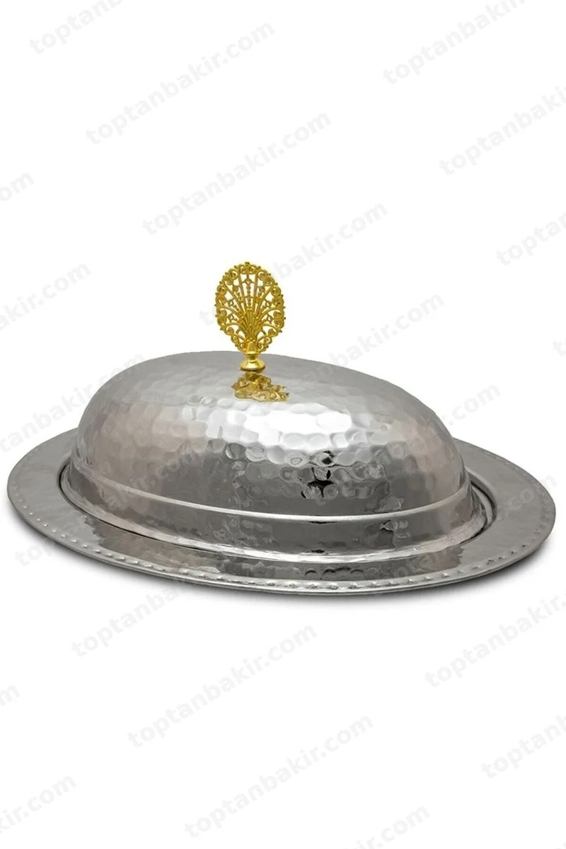 Nickel-Plated Copper Boat-Shaped (Kayık) Sahan – 32 Cm
