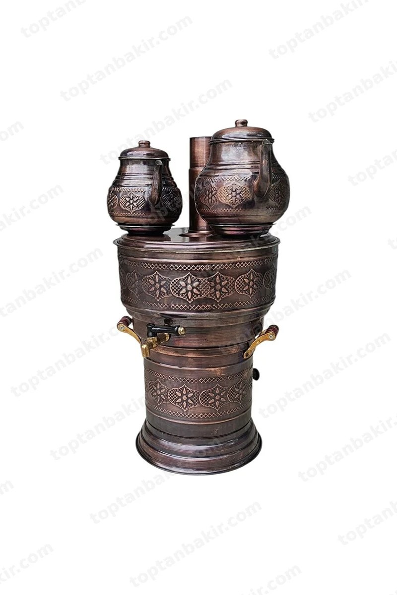 Antiqued Copper Samovar 10 Lt (9 litre water, 2.5 lt tea) – Twin Demlik, Detachable Brazier & Boiler