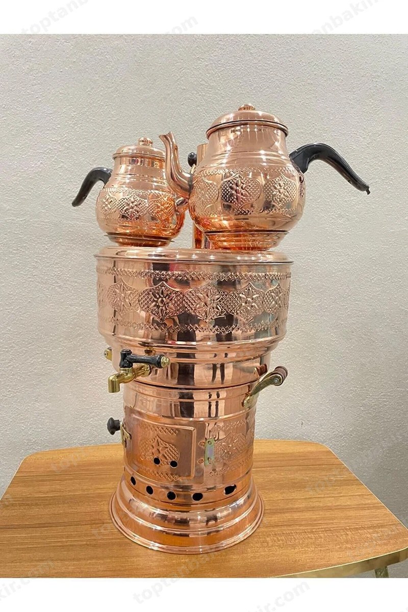 Copper 10 Lt Samovar (9 litre Water, 2.5 lt Brew) – Double Teapot, Detachable Firebox & Boiler