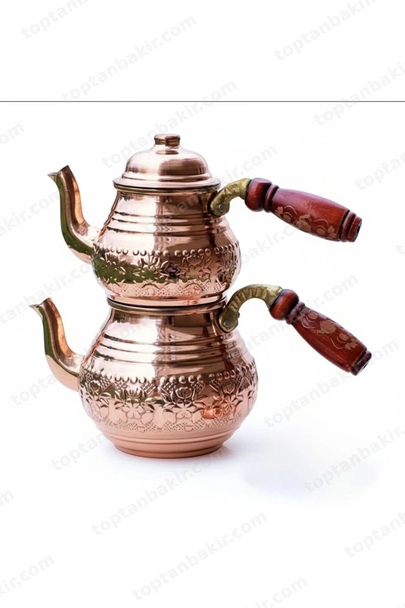 Floral Patterned Copper Tea Kettle, Medium Size – 2.8 lt, 0.70 mm, 850 Gr.